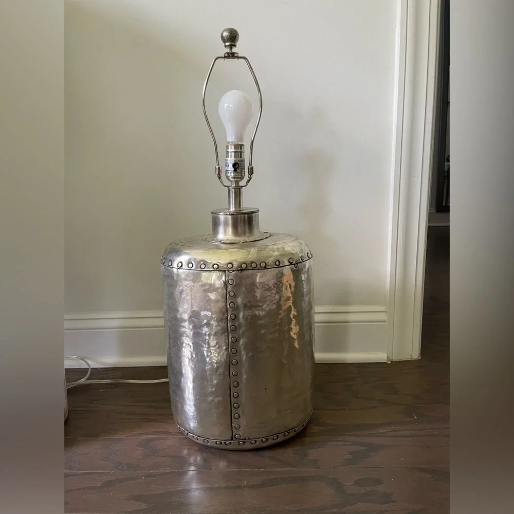 POTTERY BARN SILVER HAMMERED METAL LAMP
